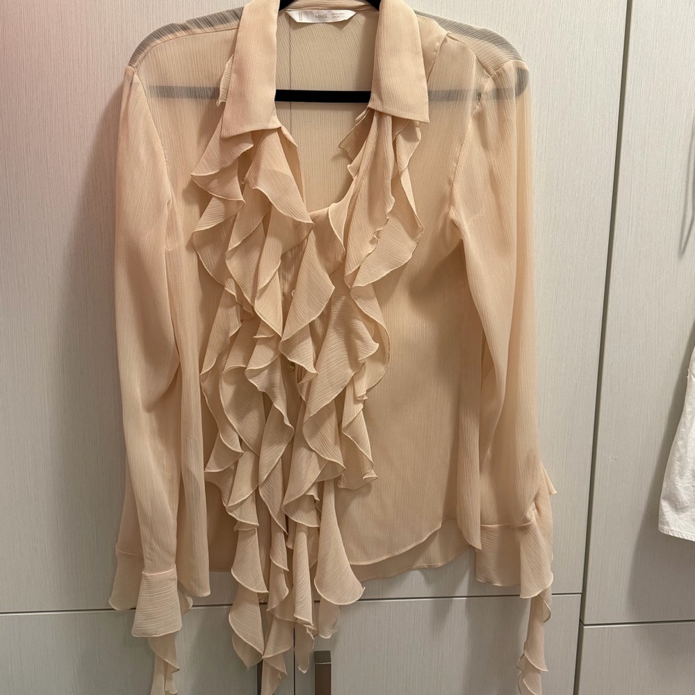 Mango Cream Camelot Ruffled Sheer Blouse - Picture 2 of 4